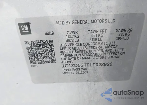 2020 Chevrolet Malibu Fwd Lt из США, поврежденный, VIN 1G1ZD5ST9LF023920